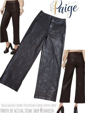 PAIGE Women's Nellie High Rise Crop Trouser Jeans Coated Chicory Coffee Brown 24